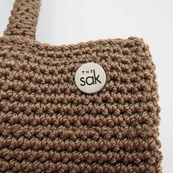 The Sak Purse Crochet Handbag Brown 9.5x6.5x4.5" Hand Bag Satchel Logo Hang Tag - Picture 6 of 6